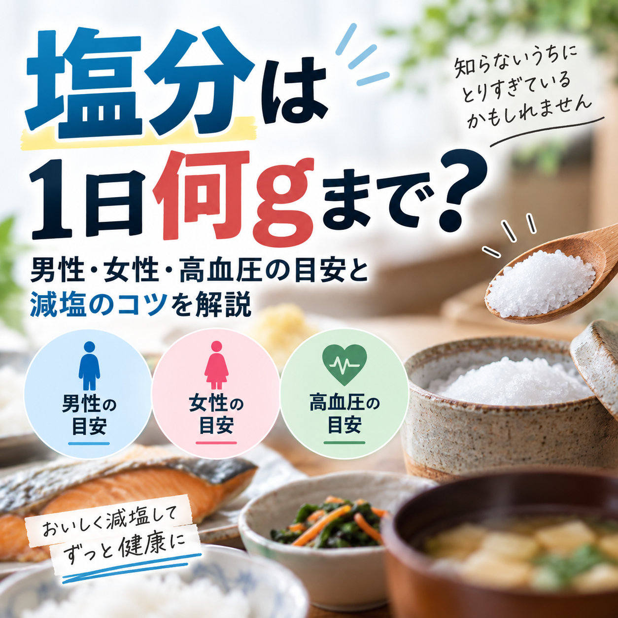 塩分は1日何gまで？男性・女性・高血圧の目安と減塩のコツを解説