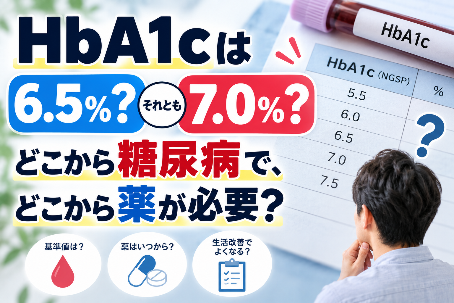 HbA1cは6.5％？7.0％？どこから糖尿病で、どこから薬が必要？